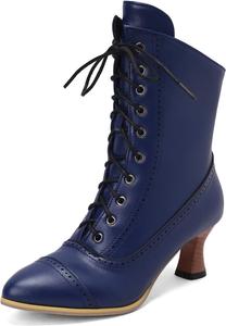 Женские викторианские ботинки UP2STEP Fashion осень-зима, винтажные ботильоны на низком каблуке с шнуровкой и боковой молнией, Blue