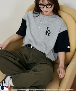 Футболка-поло с принтом логотипа MLB ограниченной серии, свободного кроя Publux, цвет Gray