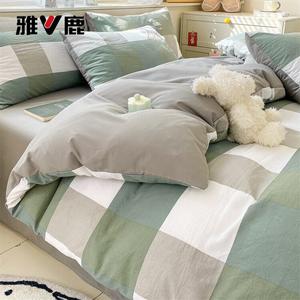 Yalu Пододеяльник 150х200 см, простыня на резинке 120 см, цвет Green Large Grid + Light Gray