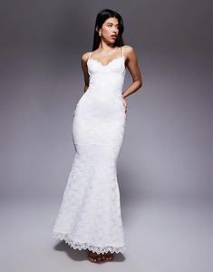 Платье макси Wanderdoll Leah из структурированного кружева с лифом «рыбка» белого цвета