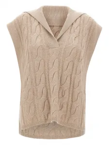Жилет вязаный косами с воротником-поло Max Mara, нейтральный