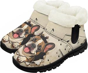 Детские зимние сапожки для мальчиков и девочек, утепленные искусственным мехом, ботильоны до щиколотки с противоскользящей подошвой для малышей, детей младшего и старшего возраста Chririnla, Musical Note Bulldog