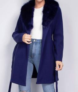 Синий меховой тренч Haute Moda