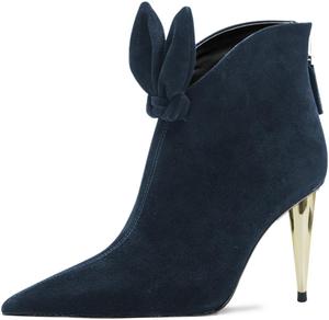 Женские модные ботильоны YDN, заостренный закрытый носок, декоративный узел, массивный каблук конус, молния сзади, обувь для вечеринок и повседневной носки, размеры US 4-16, Blue