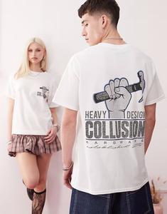 COLLUSION Футболка унисекс с принтом белого цвета с изображением молота