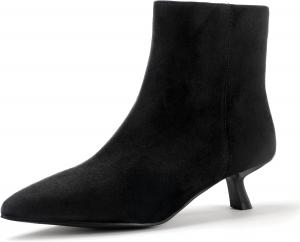 Женские ботильоны IDIFU IN2, низкий короткий каблук-киви, съемный металлический ремешок, молния, закрытый острый носок, осенние ботильоны для женщин, свадебные свадебные туфли, удобные, милые, модные, стильные, нарядные ботинки, Black Suede