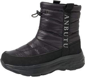 Женские зимние сапоги на снег с теплой подкладкой из флиса, удобные, высокие, повседневные, с круглым носком, на липучке Azttoztto, Black