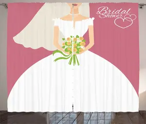 Свадебная штора ABAKUHAUS в деревенском стиле, Невеста в белом платье, для спальни, со сборками, петлями и крючками, 280 x 245 см, темно-коралловый и белый Abakuhaus