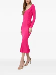 Платье макси с длинными рукавами и сборками Pinko, розовый