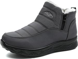 Женские теплые зимние сапоги с меховой подкладкой, удобные, водонепроницаемые, легкие, на молнии сбоку, женские ботильоны Generic, Grey
