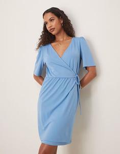 Мини-платье Vila из джерси с запахом и завязками по бокам в нежно-голубом цвете
