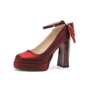 Zubumei Женские туфли на платформе с массивным каблуком Бордо, цвет Burgundy