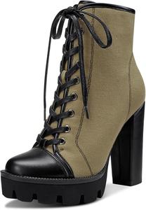 Женские ботильоны Castamere на высоком каблуке-платформе с шнуровкой, массивным каблуком, молнией и круглым носком, каблук 12 см, Brownish Grayish Green