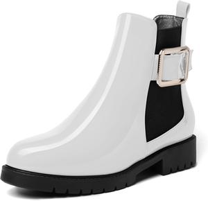 Женские офисные ботильоны MERRORI с закругленным носком, однотонные, повседневные, на массивном низком каблуке 0,5 дюйма, Black White