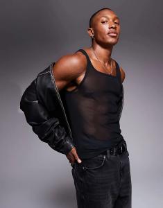 Майка ASOS DESIGN с квадратным вырезом и облегающим кроем из черной сетки