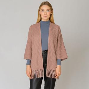 Шарф-накидка-кардиган с бахромой, связанный крючком TRUEDAMES, розовый