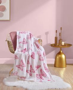 Мягкий плюшевый флисовый плед Малахитовая бабочка, 70 x 50 дюймов Betsey Johnson, Light Pink/Sea Pink