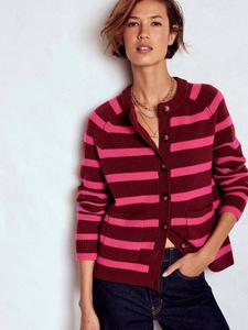 Кардиган Marion Stripe из чистой шерсти Boden, Umber/Brilliant Pink