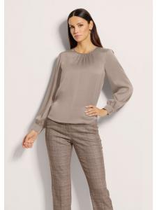 MADELEINE Изысканная плиссированная блузка с круглым вырезом цвета капучино