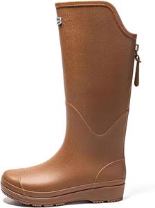 Унисекс высокие водонепроницаемые дождевые ботинки с плюшевой подкладкой, нескользящие резиновые ботинки для походов, велоспорта и зимней воды (Бежевый, 7) Clingre Boutique Shop