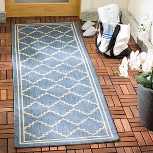 Ковер SAFAVIEH, 69 x 305 см, Washable Rug Outdoor Courtyard Collection - Runner, Blue & Beige, Non-Shedding & Easy Cleaning, идеально для патио, прихожей, гардеробной, коридора, кухни (CY6889-243)