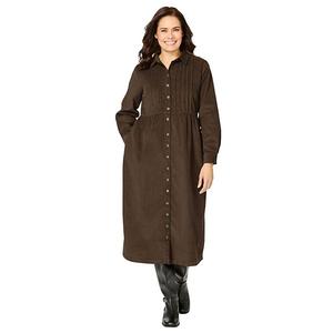 Платье из вельвета на пуговицах Plus size petite Woman Within, Chocolate