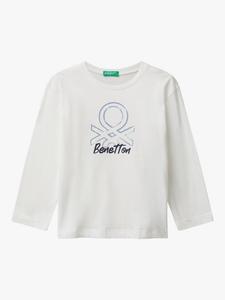 Детская хлопковая футболка с длинным рукавом и логотипом Benetton, White