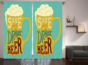 Штора ABAKUHAUS в стиле ретро, с изображением пенящихся пивных бокалов, универсальная, с петлями и крючками, для гостиной, 280 x 175 см, разноцветная, белая