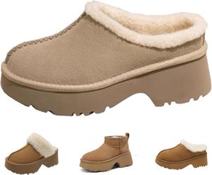 Модные сабо на платформе для женщин, повседневные уличные тапочки с плюшевой подкладкой, удобные наружные нескользящие мюли и сабо Hoaeiewds, Apricot