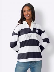 Рубашка-поло с длинными рукавами в темно-синем и бежевом цветах Heine