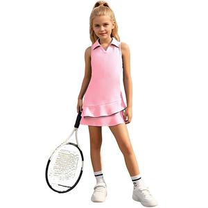 Детское спортивное платье для тенниса с двойной рюшей и встроенными шортами, поло с карманом Clearflower, Pink