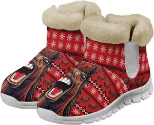 Женские теплые зимние ботинки с меховой подкладкой, снежные ботинки, слипоны до щиколотки, для прогулок на улице, противоскользящие, легкие, размер США 6-12 Fuxowvby, Christmas Horse