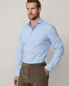 Мужская рубашка формальная в мелкую клетку виши, приталенного кроя Hackett, светло-голубой