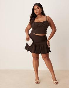Мини-юбка-коорд из бенгалина шоколадного цвета Asos Curve