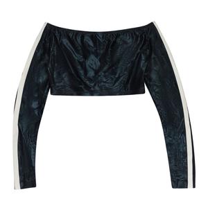 Черный укороченный топ с открытыми плечами и боковыми полосками Norma Kamali