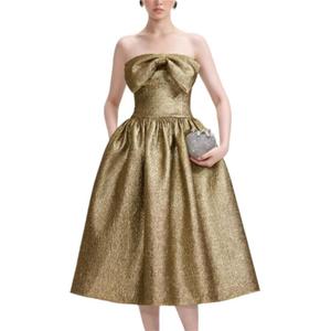 Металлическое жаккардовое миди-платье Self-portrait, золото