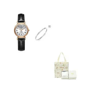 Disney Часы Quiet Luxury Small Brown Watch Collection Quartz Movement Genuine Leather Strap Watch Women's Watch Gold Dial