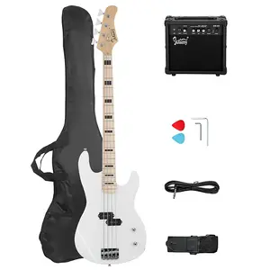 Электрогитара Glarry GP PRO Bass без накладки, белая / усилитель 20 Вт