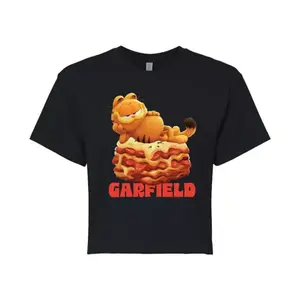 Укороченная футболка с изображением Гарфилда Лазанья от Juniors Licensed Character, черный