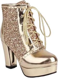 Женские массивные ботильоны на высоком каблуке с блестками для вечеринки, модная зимняя обувь Generic, 3