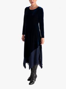 Платье миди из стрейч-бархата с шифоновой отделкой chesca, Navy