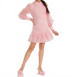 MARLO Детское мини-платье Prue с длинными рукавами и вышивкой, розовое