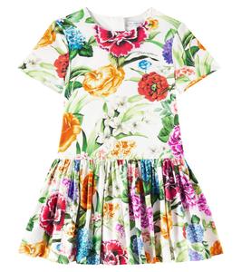Платье из хлопкового поплина с цветочным принтом Dolce&Gabbana Kids, Mix Fiori F.Bco