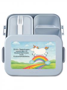 Mr. & Mrs. Panda Ланчбокс с изображением единорога и радуги, с надписью, пастельно-голубой цвет