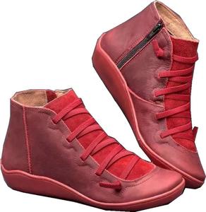Ботинки для женщин​ ​Женские ботильоны​ ​Плоские ботинки​ Шнуровка, широкий округлый носок, ретро-уличный стиль ​Ботильоны для женщин​ Generic, Red -B