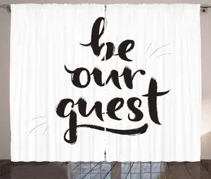 Штора ABAKUHAUS Будь нашим гостем в деревенском стиле, каллиграфическое слово, присборенная штора из тесьмы для спальни с петлями и крючками, 280 x 175 см, белый с темно-серым Abakuhaus