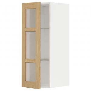 Настенный шкаф с полками и стеклянной дверцей, белый/дуб Форсбака, 30x80 см. IKEA Metod