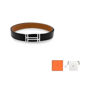 HERMES Мужской ремень из коровьей кожи черный с золотым ширина 3.2 см, Black/Gold