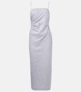 Хлопковое и льняное миди-платье Vince, Iris Slate/Off White