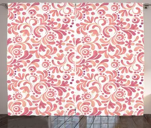 Штора ABAKUHAUS Акварельный деревенский, пастельный ботанический мотив, универсальная ленточная штора для гостиной с петлями и крючками, 280 x 225 см, цвет кораллово-персиковый Abakuhaus